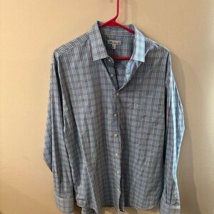 Peter Millar Aqua and Navy Checkered Shirt